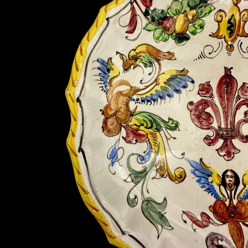 Vintage Fratelli Fanciullacci Italy Majolica Dragon Plates Set 2 Ready to Hang